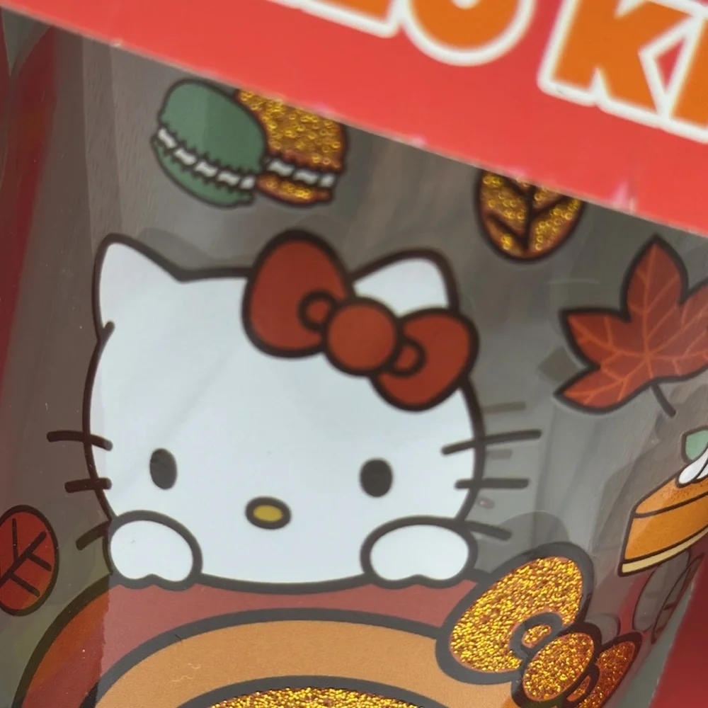 Hello Kitty Fall Autumn Rainbow Glitter‎ 16oz Glass Cup Tumbler
